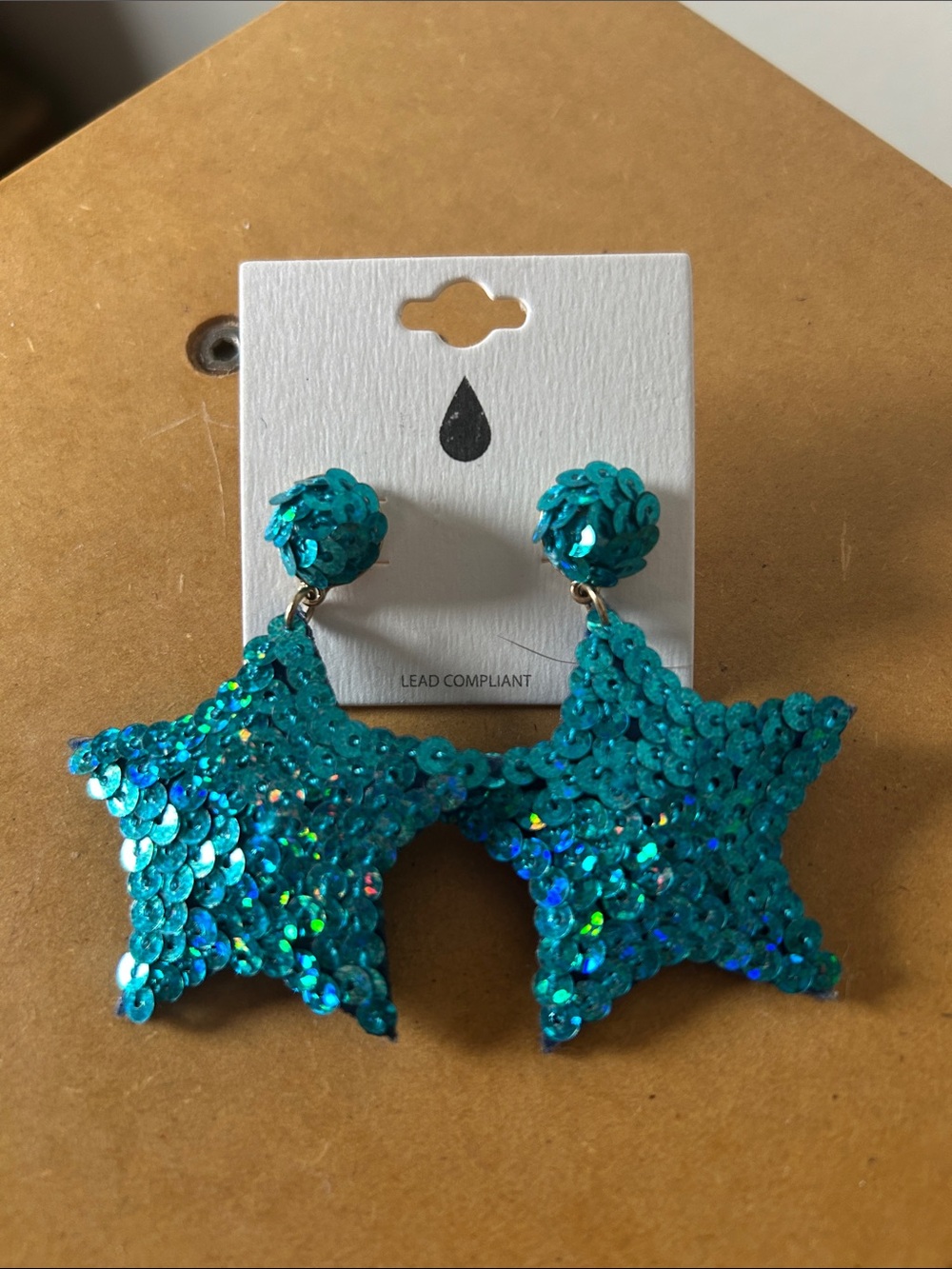 Teal Sequin Star Statement Drop Earrings